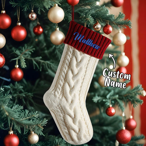 Knitted Christmas Stocking Ornament with Custom Name