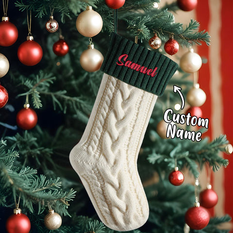 Knitted Christmas Stocking Ornament with Custom Name