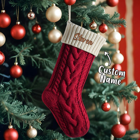 Knitted Christmas Stocking Ornament with Custom Name