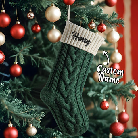 Knitted Christmas Stocking Ornament with Custom Name