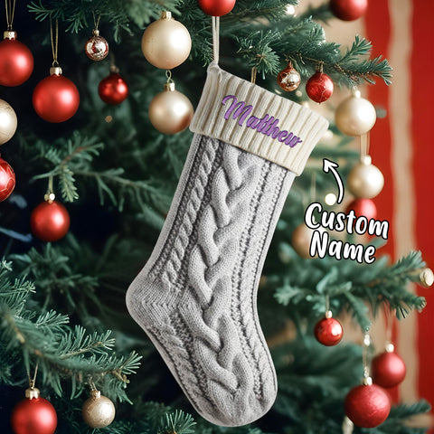 Knitted Christmas Stocking Ornament with Custom Name