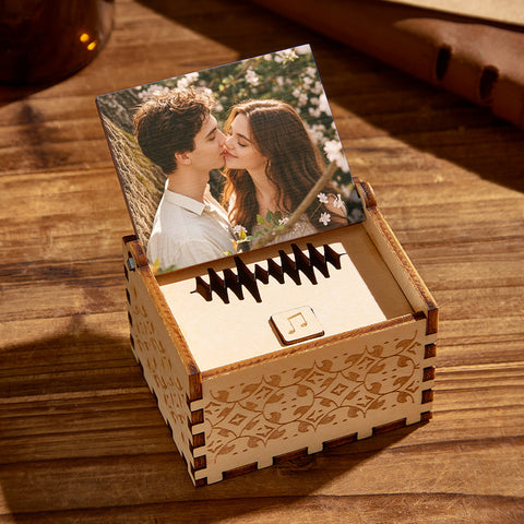 Personalized Wooden Music Box with Custom Song or Voice – Add Your Photo & Message | Perfect Anniversary Gift