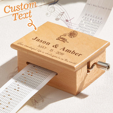 Custom Text Hand-Cranked Paper Strip Music Box – 15-Note Movement with 2 Pre-Printed 15-Second Melodies