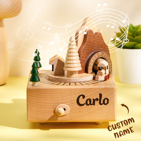 Custom Wooden Train Tunnel Music Box – A Personalized Birthday Keepsake for Kids