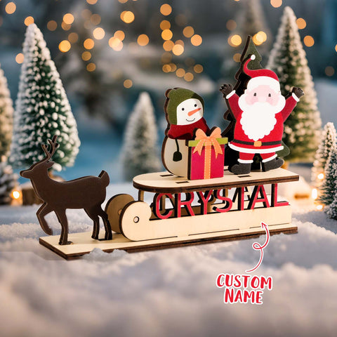 Personalized Christmas Sleigh Wooden Desk Plaque with Name