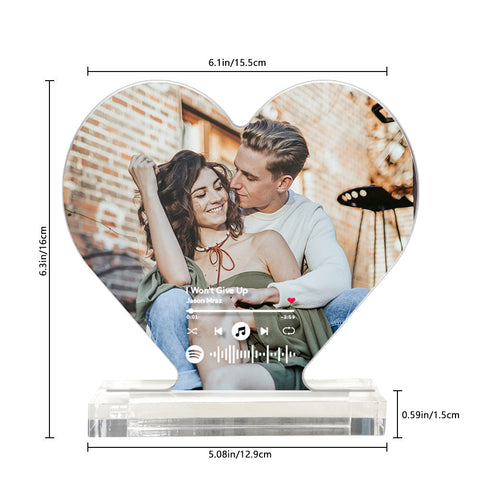 Melody of Us Custom Photo and Spotify Code Heart-Shaped Acrylic Plaque