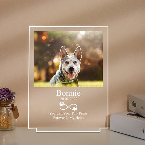 Persoanlized Pet Memorial Acrylic Night Light with Custom Photo and Text