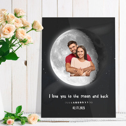 Love You to the Moon Custom Moon Phase Couple Photo & Date Plaque