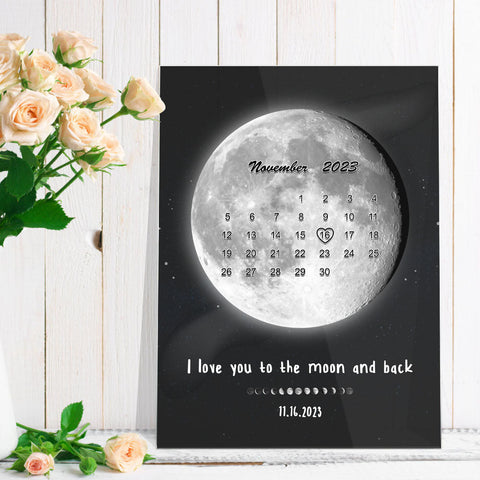 Love You to the Moon Custom Moon Phase Couple Photo & Date Plaque