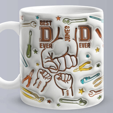 Custom Best Dad Ever 3D Fist Bump Mug with Kids' Names