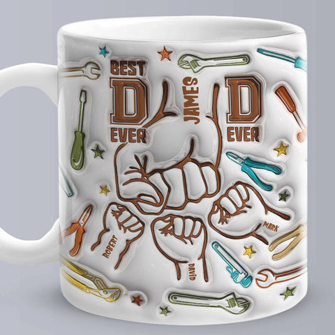Custom Best Dad Ever 3D Fist Bump Mug with Kids' Names