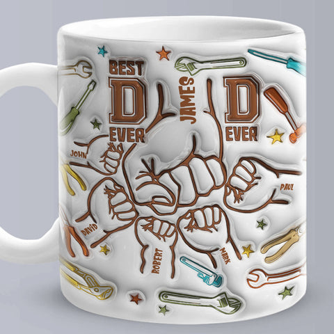 Custom Best Dad Ever 3D Fist Bump Mug with Kids' Names