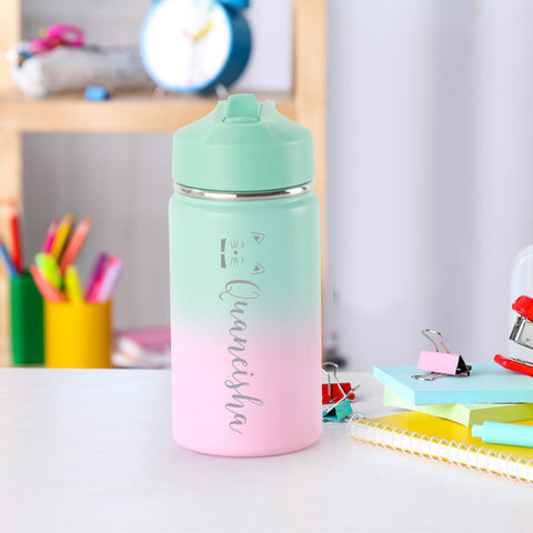 Gradient Color 12oz Water Bottle with Custom Name for Kids