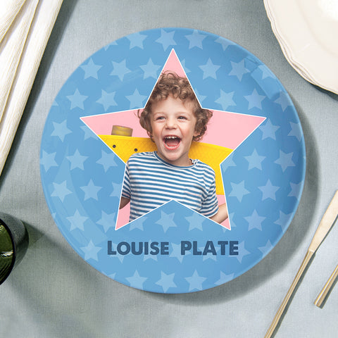 Personalized Star Ceramic Plate with Custom Name and Photo for Kids