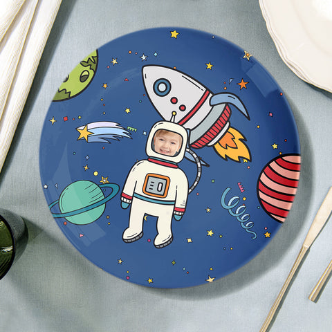 Personalized Astronaut Planet Plate with Custom Kid's Face Photo