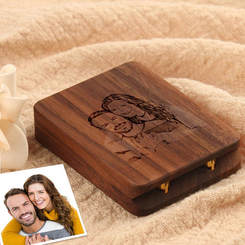 Personalized Engraved Photo Slim Wooden Ring Box