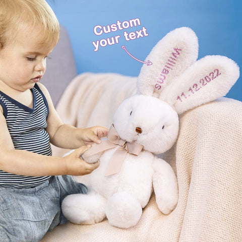 Personalized Long-Ear Bunny Plush Custom Embroidered Easter Gift for Baby