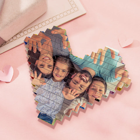 Custom Heart Shaped Brick Photo Puzzle Personalized Building Block Gift