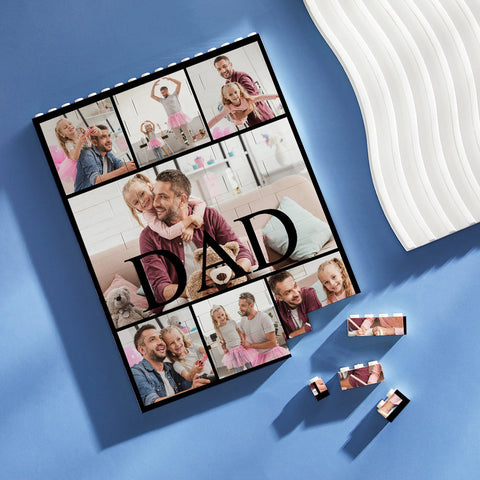 Spell DAD With Love Personalized Family Photo Collage Block Puzzle