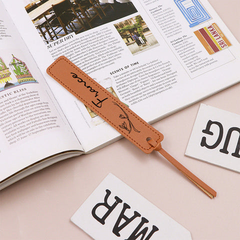 Custom Leather Bookmark with Birth Month Flower and Name