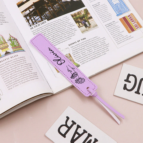 Custom Leather Bookmark with Birth Month Flower and Name