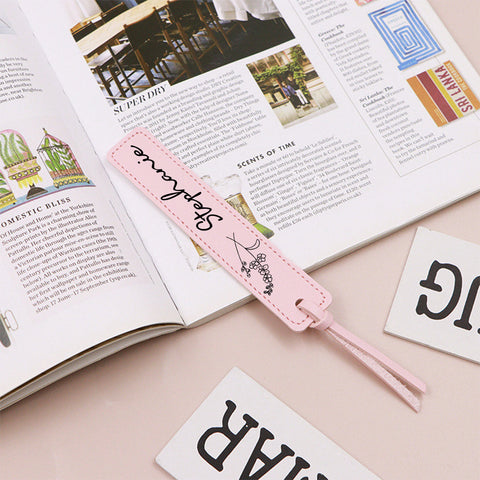 Custom Leather Bookmark with Birth Month Flower and Name