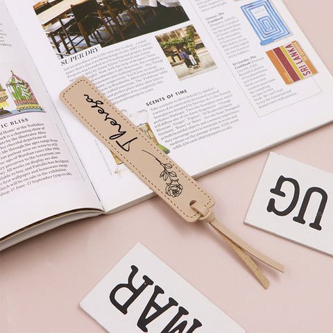 Custom Leather Bookmark with Birth Month Flower and Name