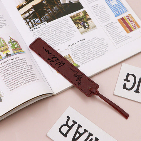 Custom Leather Bookmark with Birth Month Flower and Name