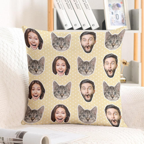 Purrfect Faces Custom Pillow Personalized Cat and Human Photo Collage Cushion