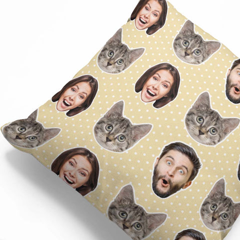 Purrfect Faces Custom Pillow Personalized Cat and Human Photo Collage Cushion