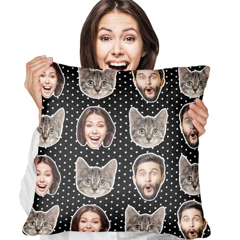 Purrfect Faces Custom Pillow Personalized Cat and Human Photo Collage Cushion