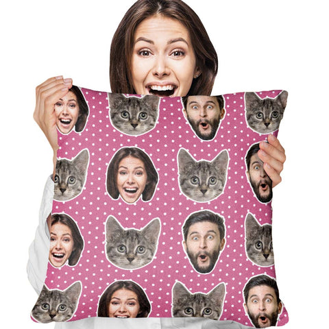 Purrfect Faces Custom Pillow Personalized Cat and Human Photo Collage Cushion