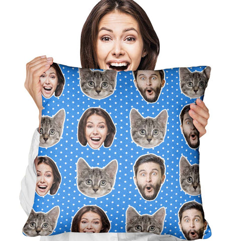 Purrfect Faces Custom Pillow Personalized Cat and Human Photo Collage Cushion