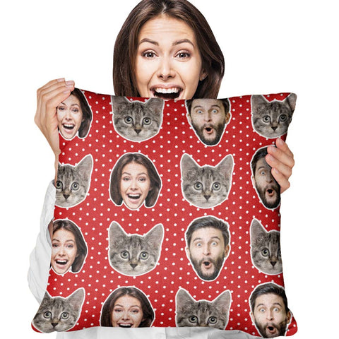Purrfect Faces Custom Pillow Personalized Cat and Human Photo Collage Cushion