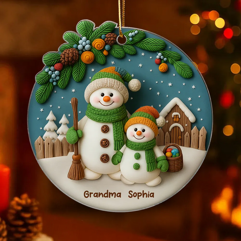 Grandma Grandkids 3D Effect Snowman Custom Christmas Acrylic Ornament