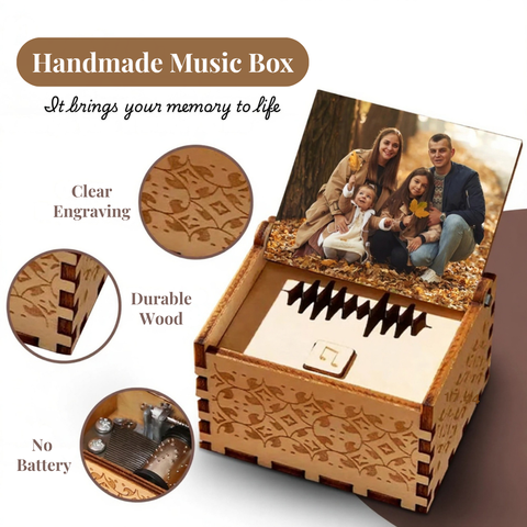 Personalized Wooden Music Box with Custom Song or Voice – Add Your Photo & Message | Perfect Anniversary Gift