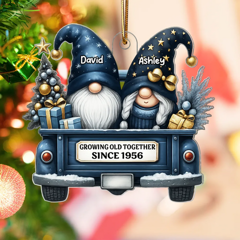 Gnome Couple Growing Old Together Custom Acrylic Christmas Ornament
