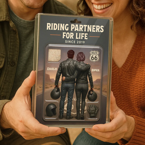  "Riding Partners For Life " 3D Effect Custom Couple Figurine Acrylic Block