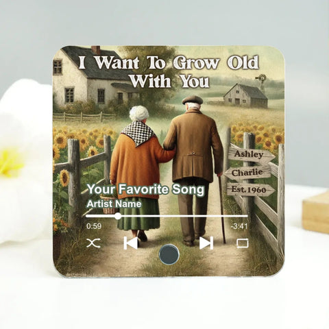 "Eternal Love In the Sunflower Field" Couple Growing Old Together Custom Music Fridge Magnet 2025