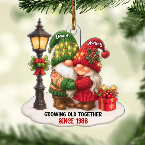 Gnome Couple Growing Old Together Custom Christmas Ornament