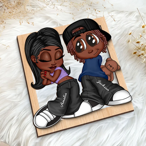 Y2K Couple Framed Custom 2-Layer Wooden Plaque