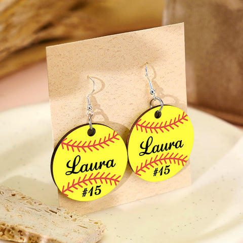 Personalized Wooden Baseball Earrings Custom Name Sports Jewelry