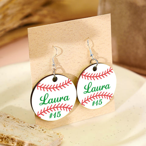 Personalized Wooden Baseball Earrings Custom Name Sports Jewelry