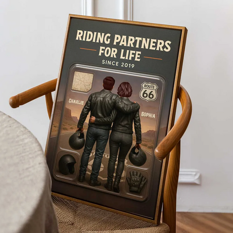 "Riding Partners For Life” 3D Effect Custom Couple Figurine Canvas/ Framed Poster/Poster