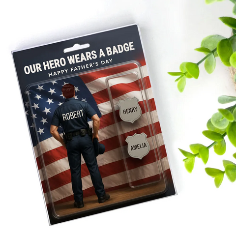 3D Effect Figure My Hero Wears A Badge With Kids' Names Custom Acrylic Block 