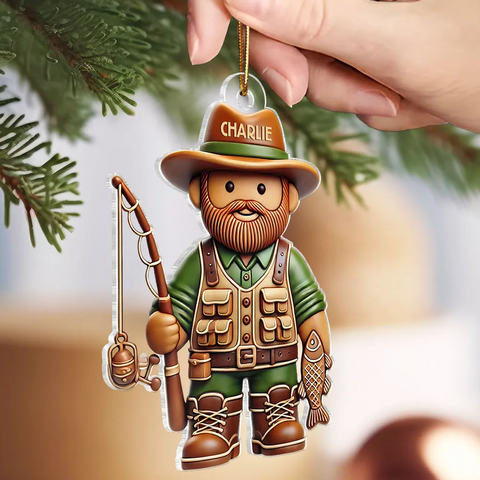  Personalized 3D Effect Fisherman Christmas Acrylic Ornament