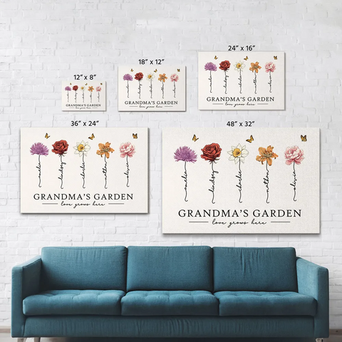 ”Love Grows Here" Custom Grandma‘s Garden Birth Month Flower Canvas/Framed Poster/Poster