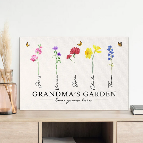 "Love Grows Here" Custom Grandma‘s Garden Watercolor Birth Month Flower Canvas/Framed Poster/Poster