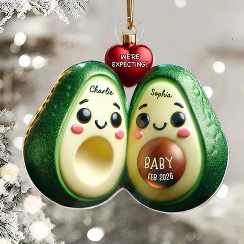 Avocado Couple Expecting Parents Pregnancy Announcement 3D Effect Custom Acrylic Ornament