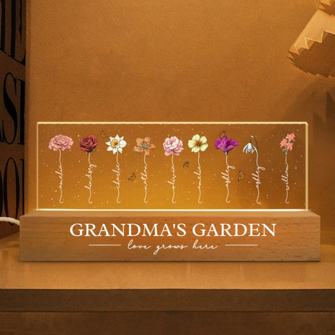Grandma‘s Garden Birth Month Flowers Custom Acrylic Block LED Night Light